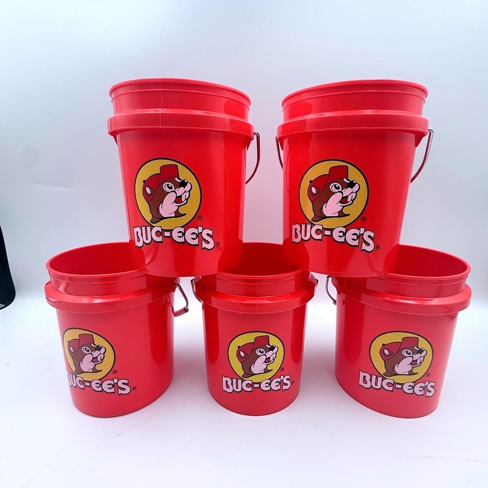 Buc-ee's Bucket Set of 5‎ Red Plastic Beaver Logo 4 Inch Tall